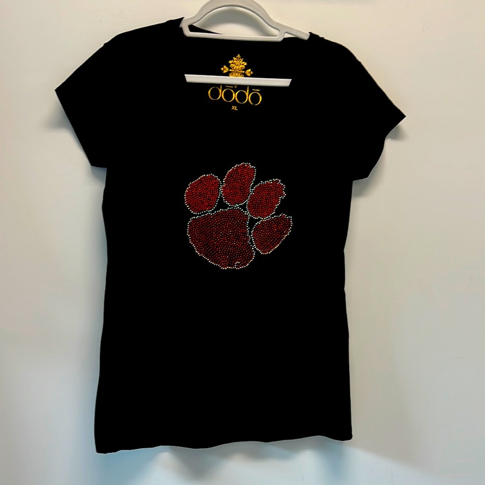 Rhinestone embellished Clemson paw print T shirt